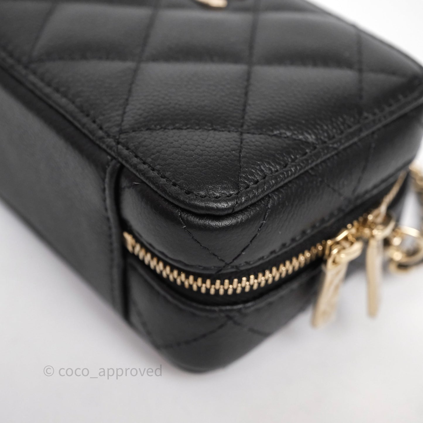 Chanel Quilted Top Handle Mini Vanity Case Black Caviar Gold Hardware
