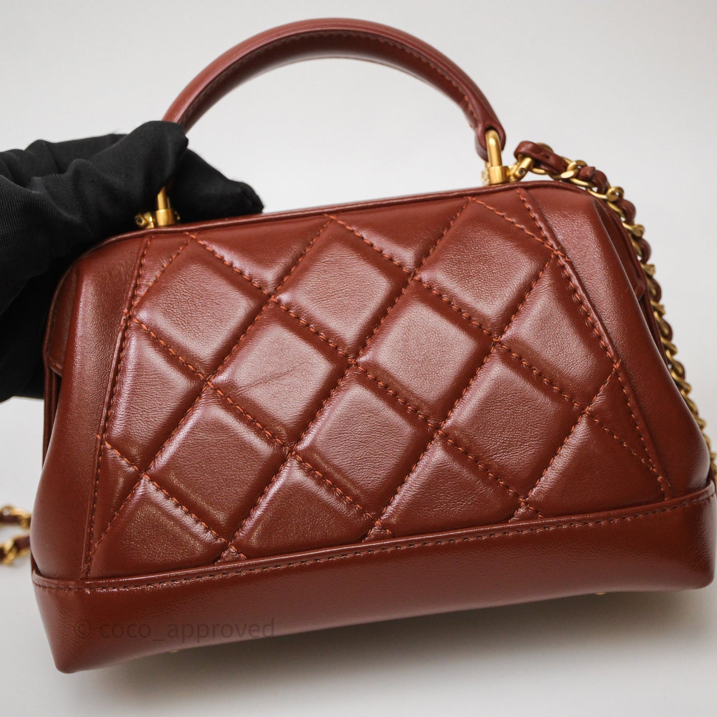 Chanel Mini Cocodoc Doctor Bag Quilted Brown Shiny Lambskin Aged Gold Hardware 24A