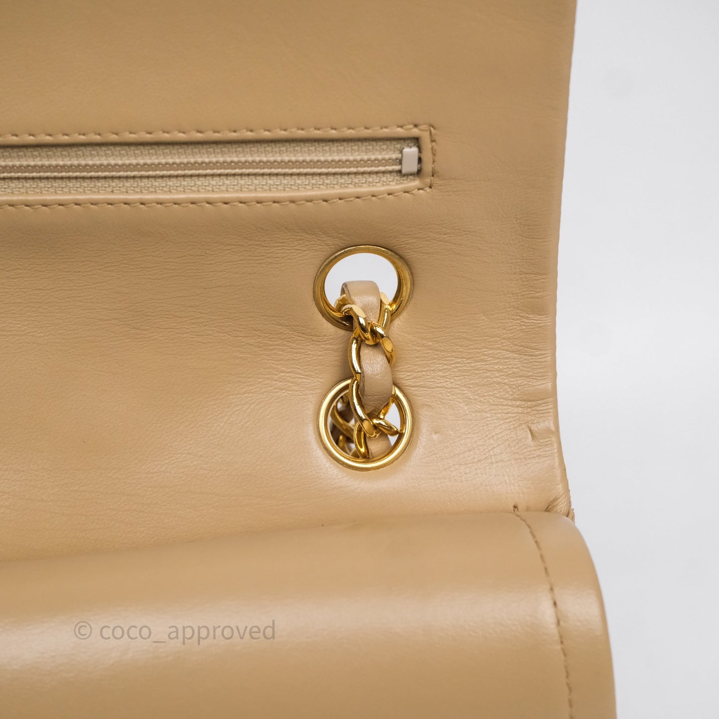 Chanel Vintage Medium Classic Flap Beige Lambskin 24K Gold Hardware