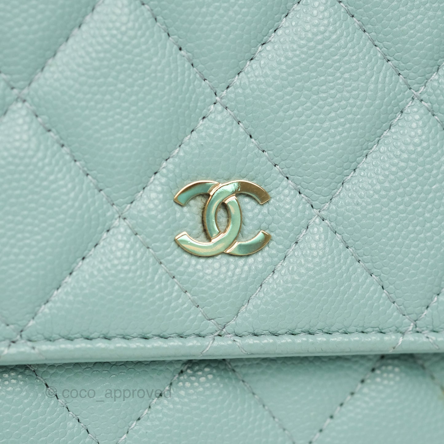 Chanel Quilted Classic Wallet On Chain WOC Tiffany Blue Caviar Gold Hardware