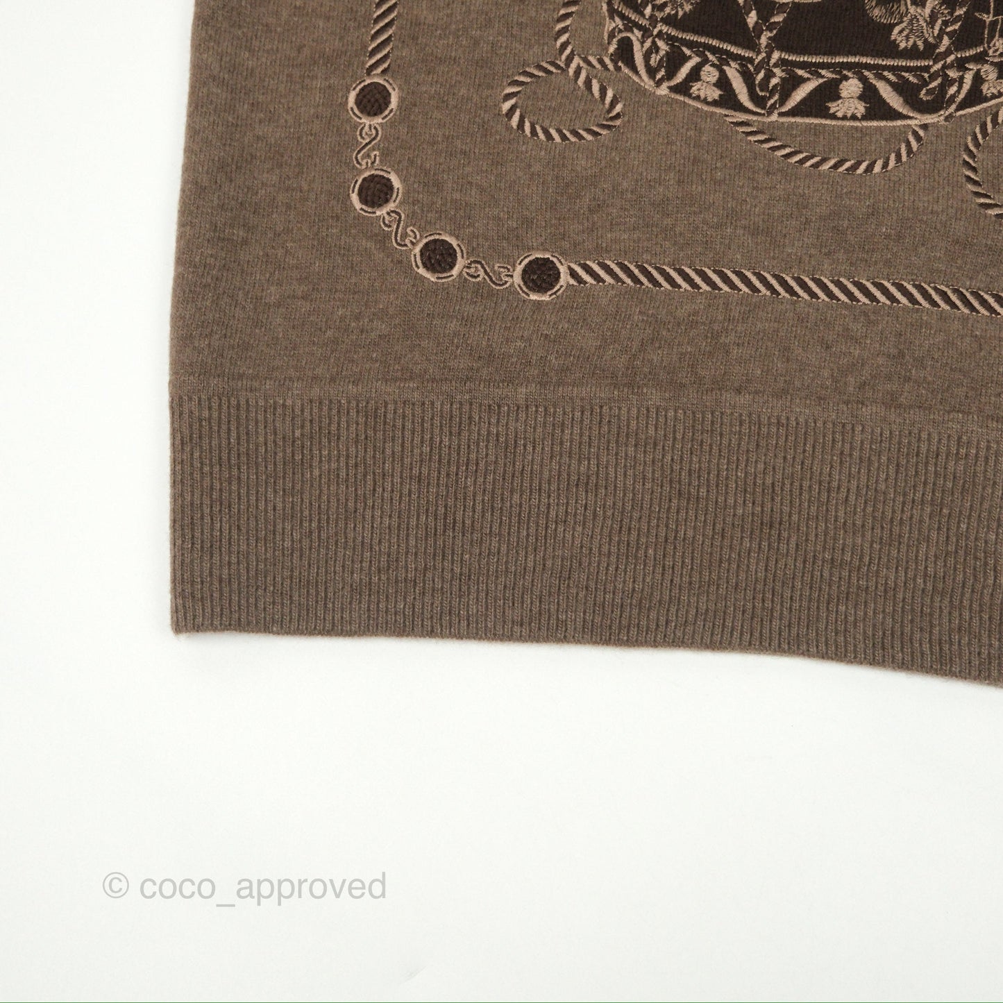 Hermès Les Tambours Gris/ Etoupe Short-Sleeve Sweater Size 36