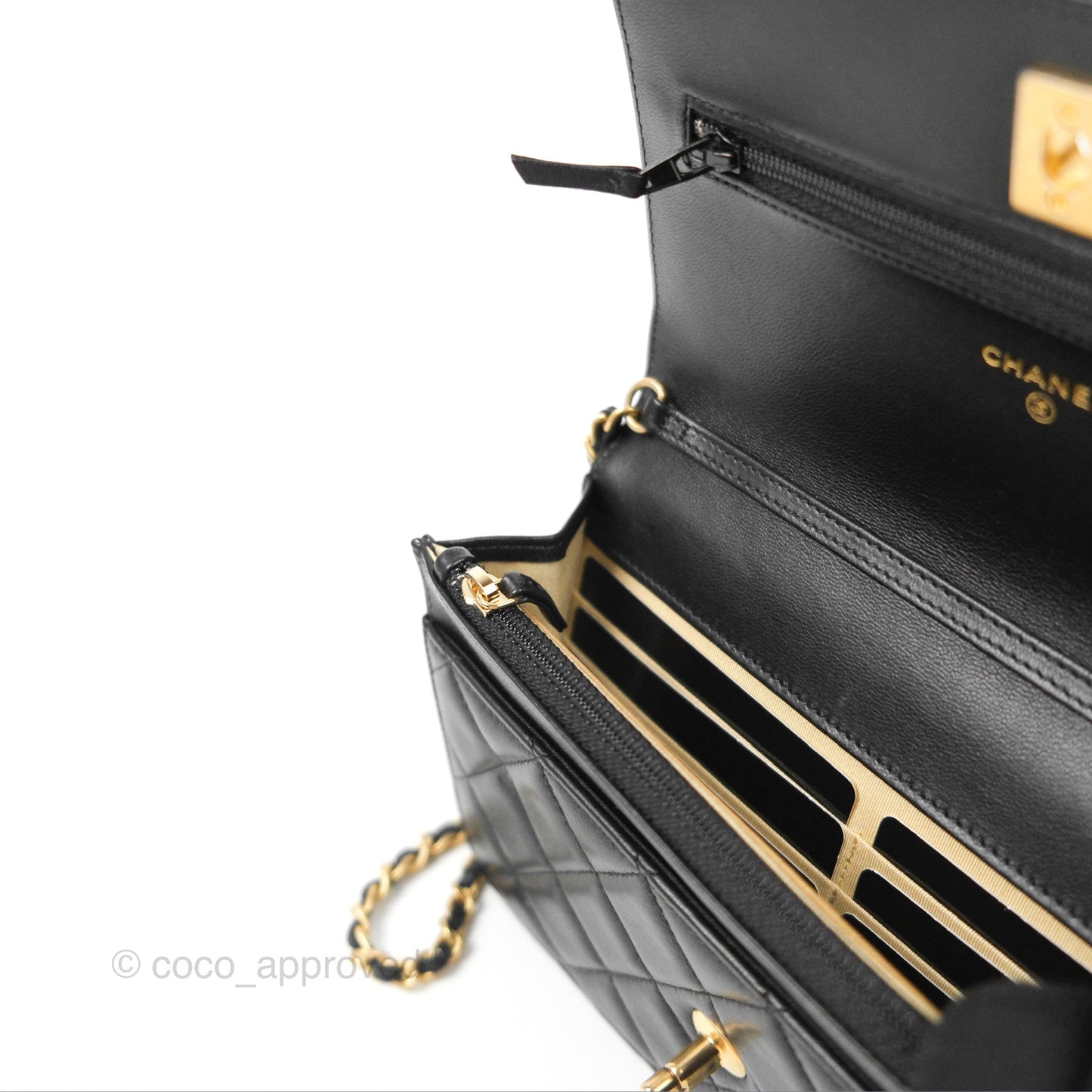 Chanel Quilted Pearl Crush Wallet on Chain WOC Black Lambskin Aged Gold Hardware
