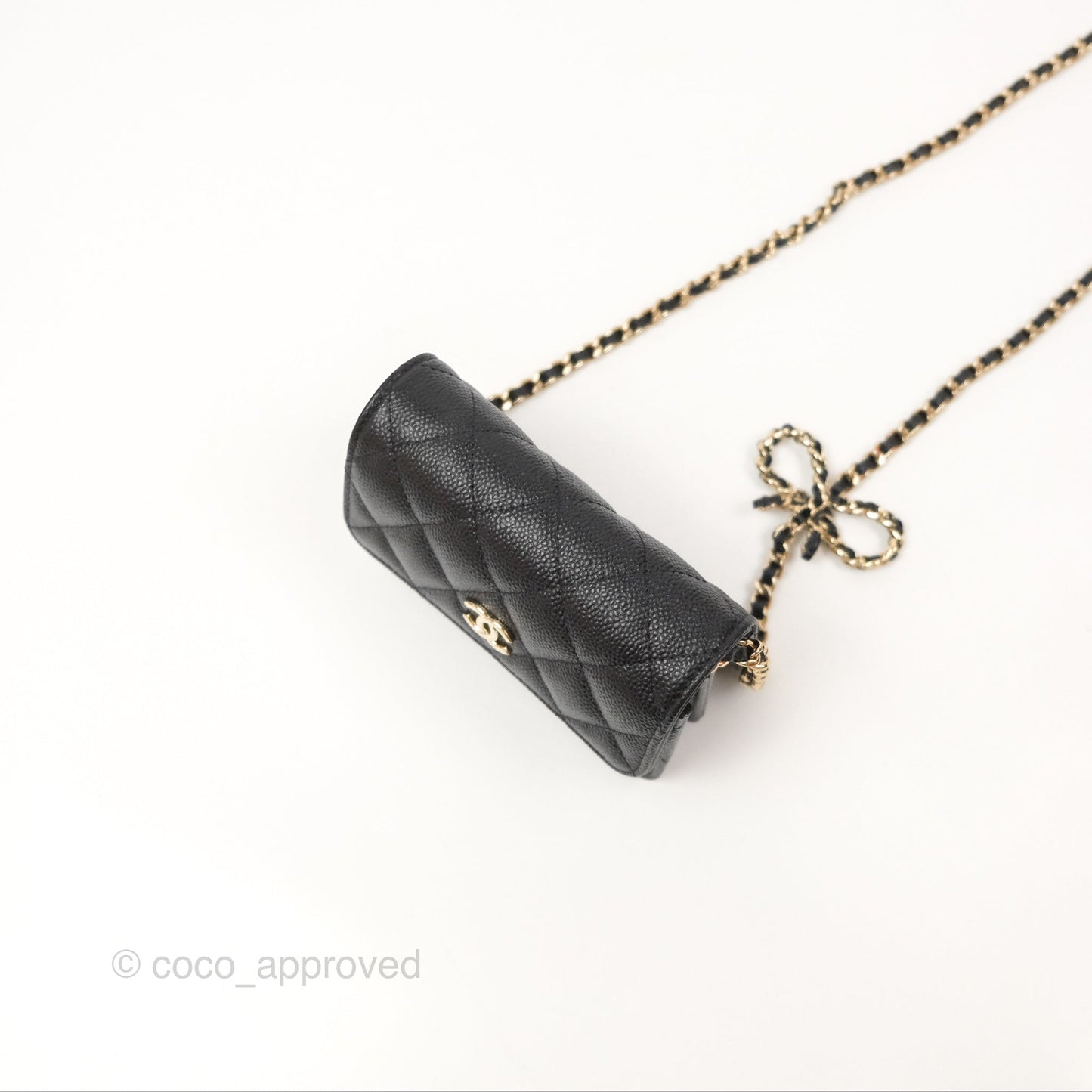 Chanel Mini Clutch with Ribbon Bow Chain Black Caviar Gold Hardware 23S