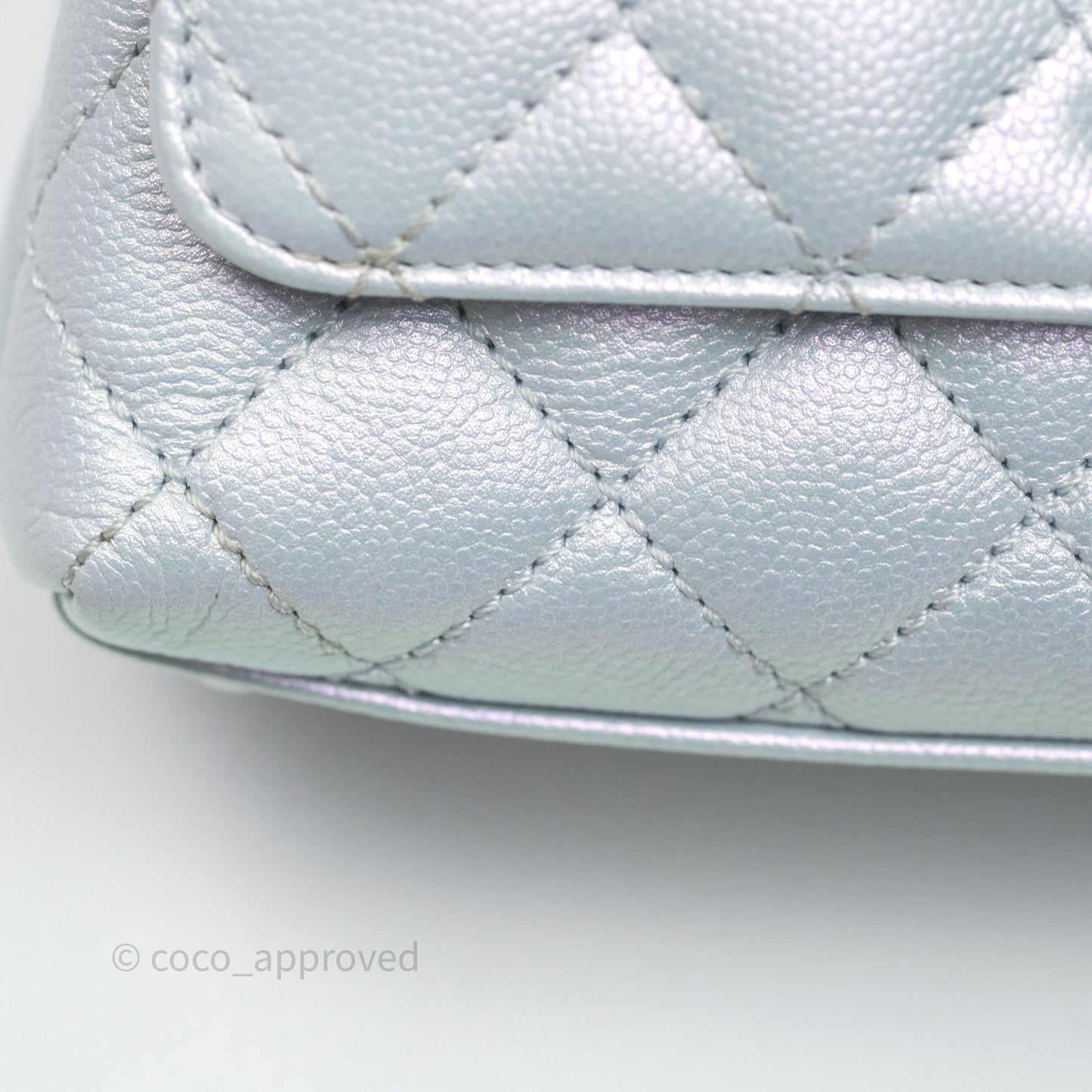 Chanel Mini Coco Handle Quilted Iridescent Light Blue Caviar Rainbow Hardware