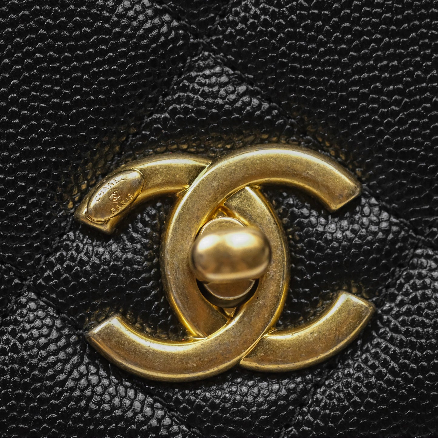 Chanel Chain Flap Bag Black Caviar Aged Gold Hardware 23A