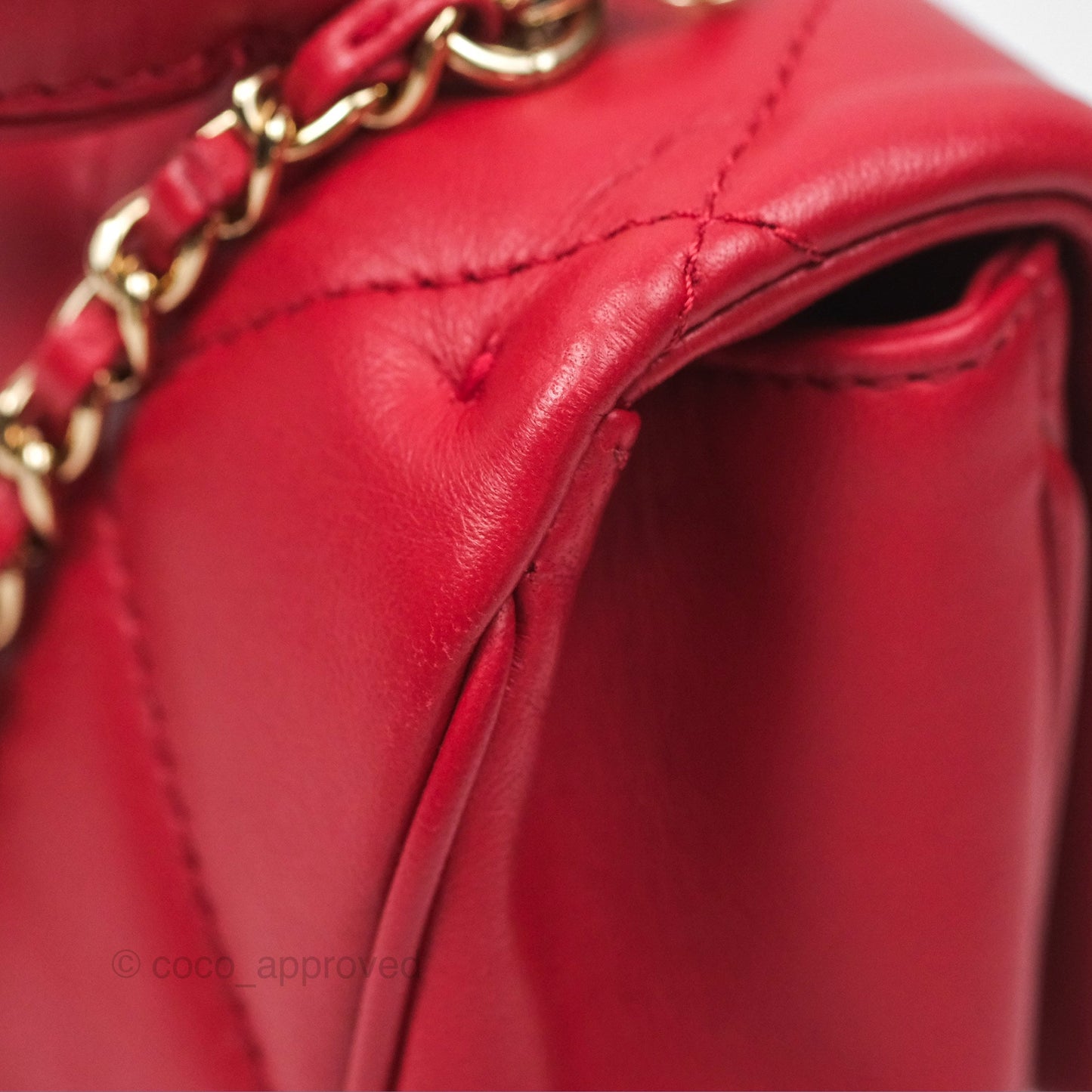 Chanel Easy Carry Flap Bag With Handle Red Lambskin Gold Hardware