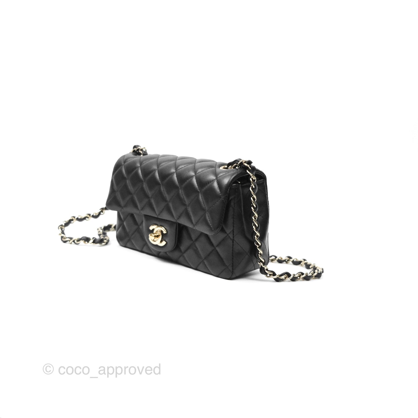 Chanel Mini Rectangular Quilted Black Lambskin Gold Hardware