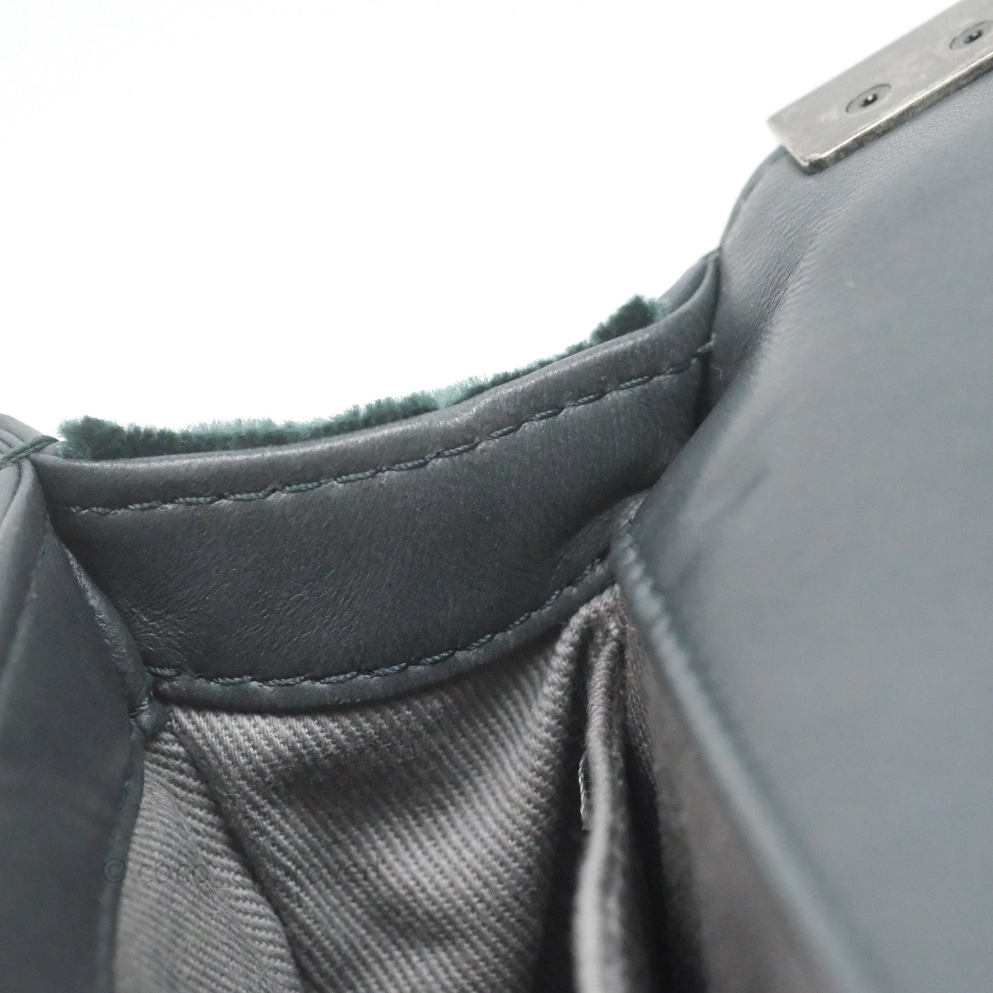 Chanel Small Boy Quilted Dark Green Velvet Ruthenium Hardware
