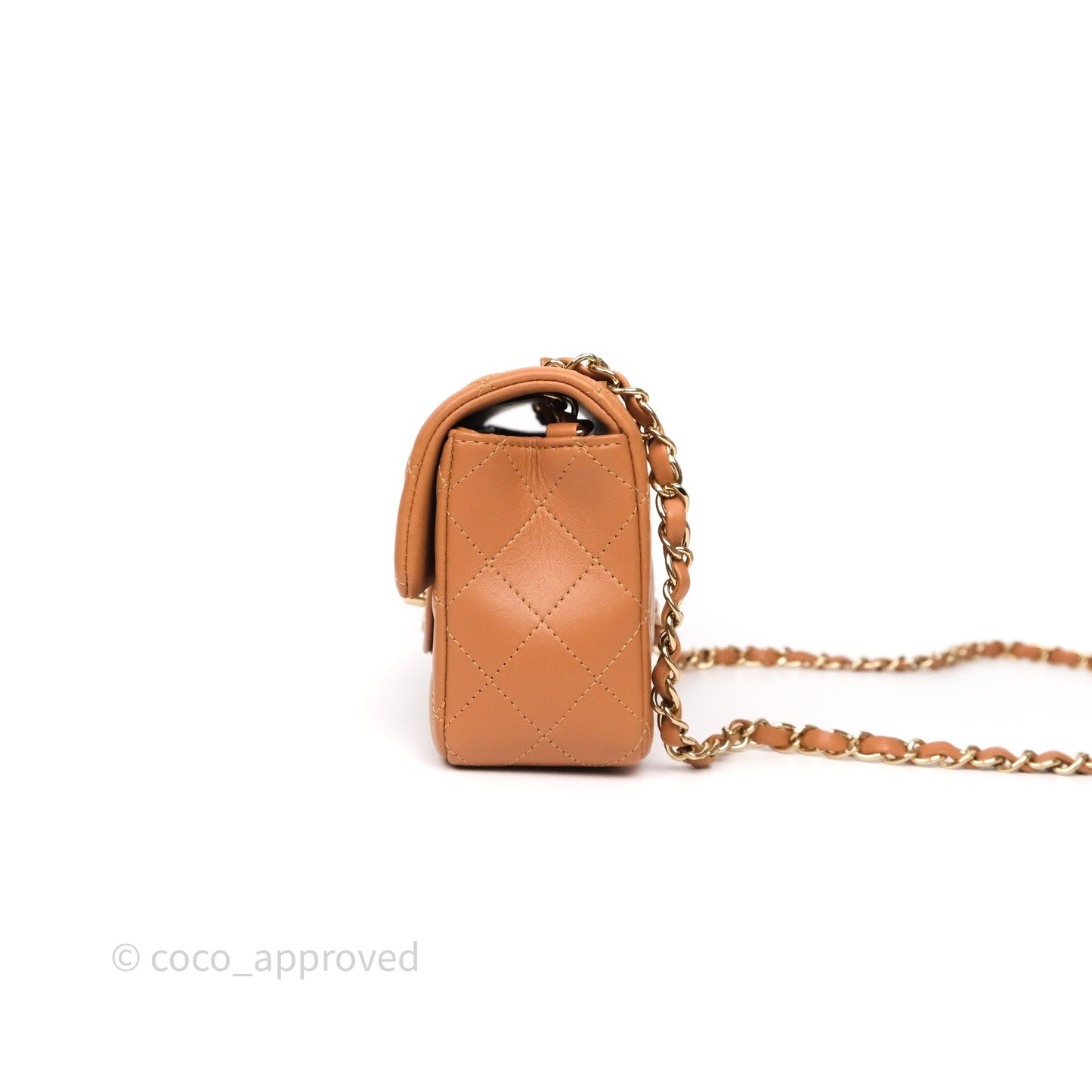 Chanel Mini Rectangular Flap Quilted Caramel Beige Lambskin Gold Hardware