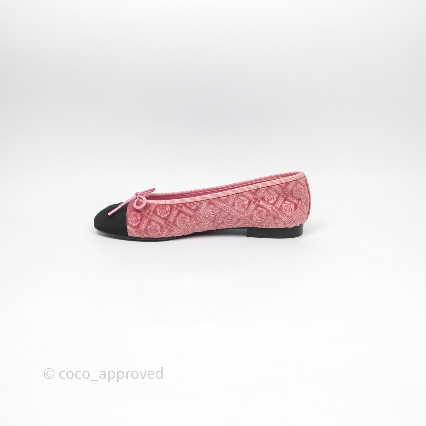 Chanel Ballerina Flats Camellia Quilts Pink Velvet Size 38