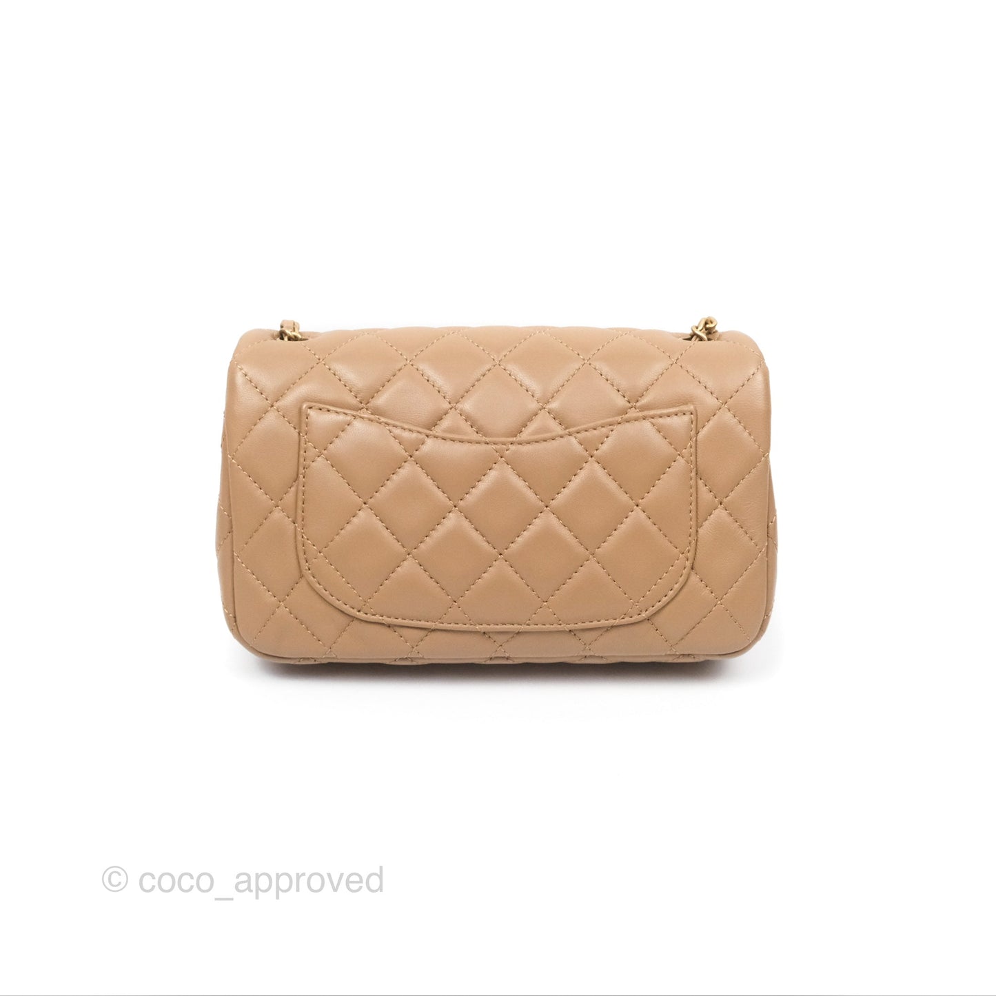 Chanel Mini Rectangular Pearl Crush Quilted Beige Lambskin Aged Gold Hardware