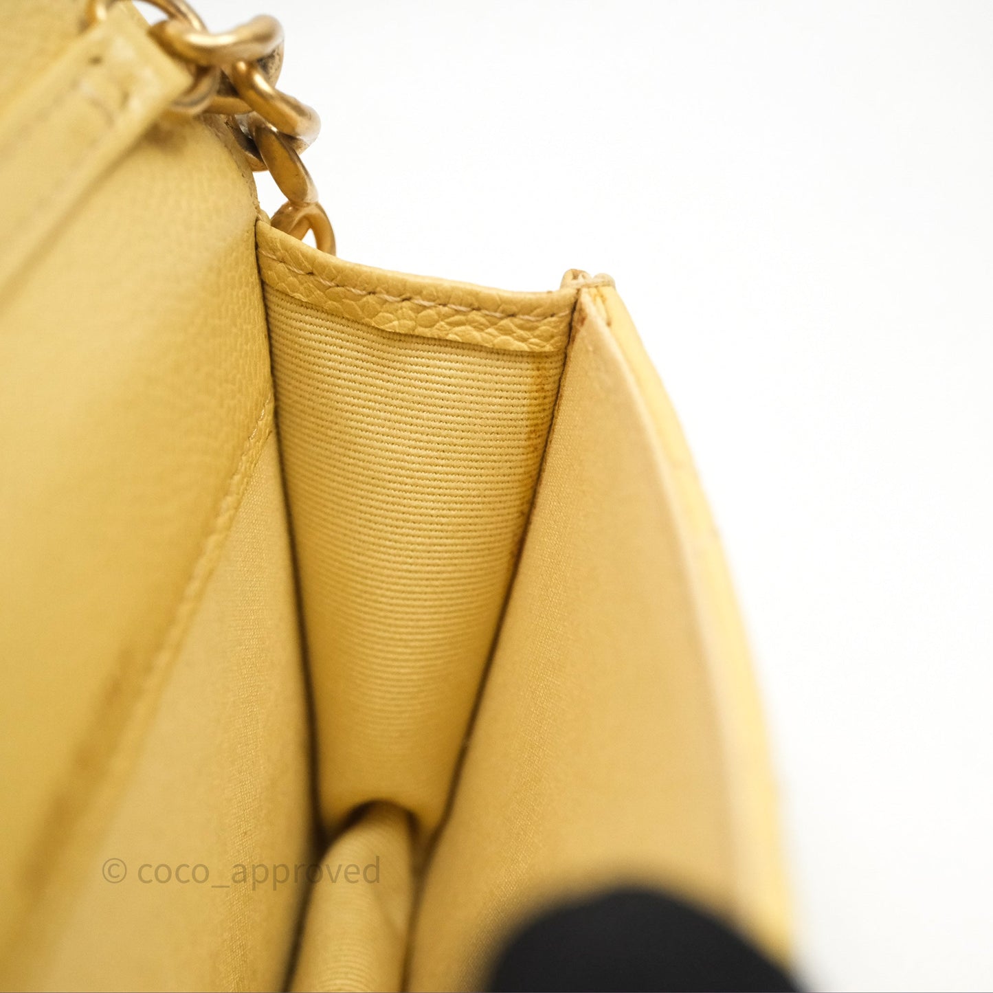 Chanel Mini Clutch With Chain Yellow Caviar Aged Gold Hardware