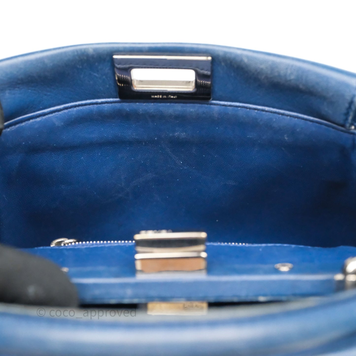 Fendi Nappa Mini Peekaboo Bag Blue Silver Hardware