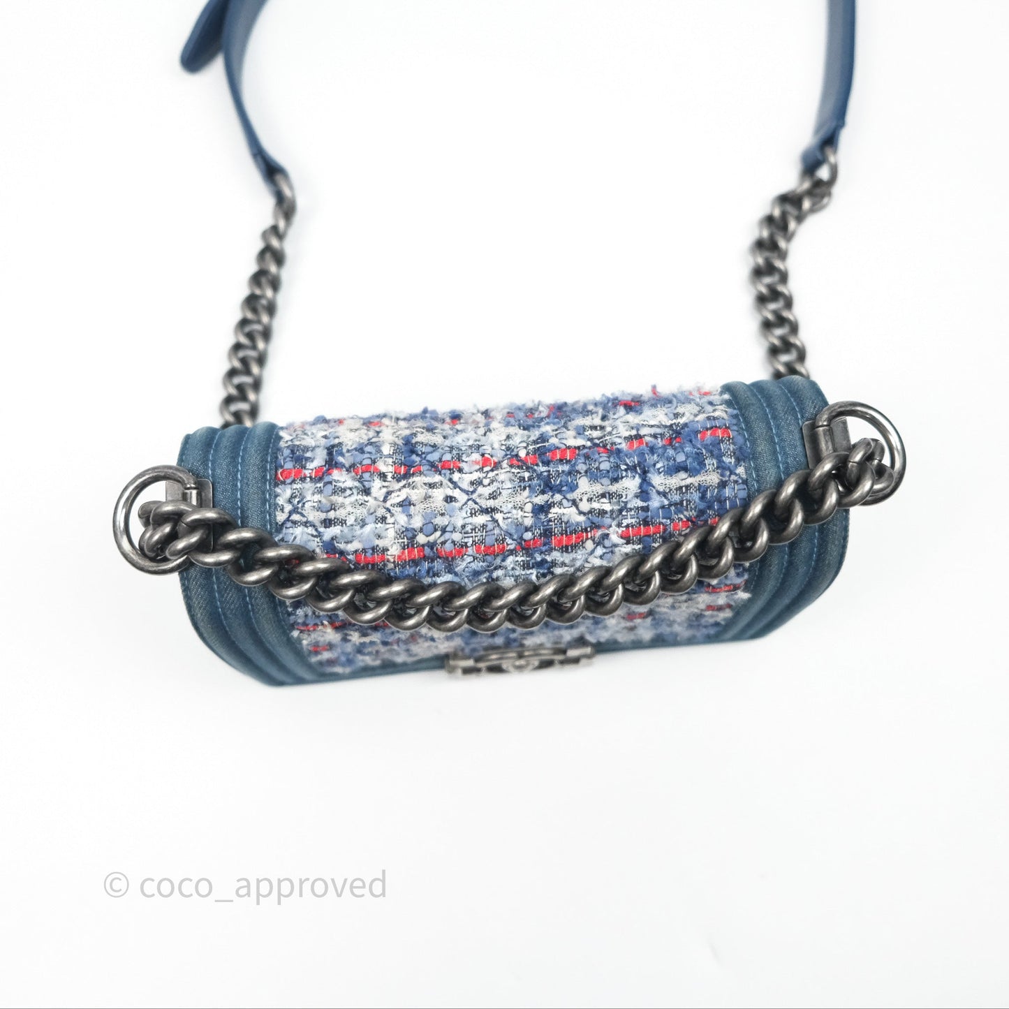 Chanel Small Boy Blue Denim Tweed Ruthenium Hardware