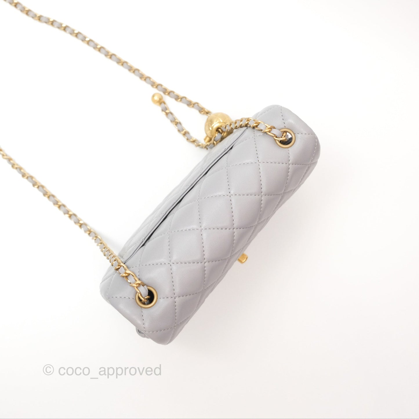 Chanel Pearl Crush Mini Rectangular Grey Lambskin Aged Gold Hardware