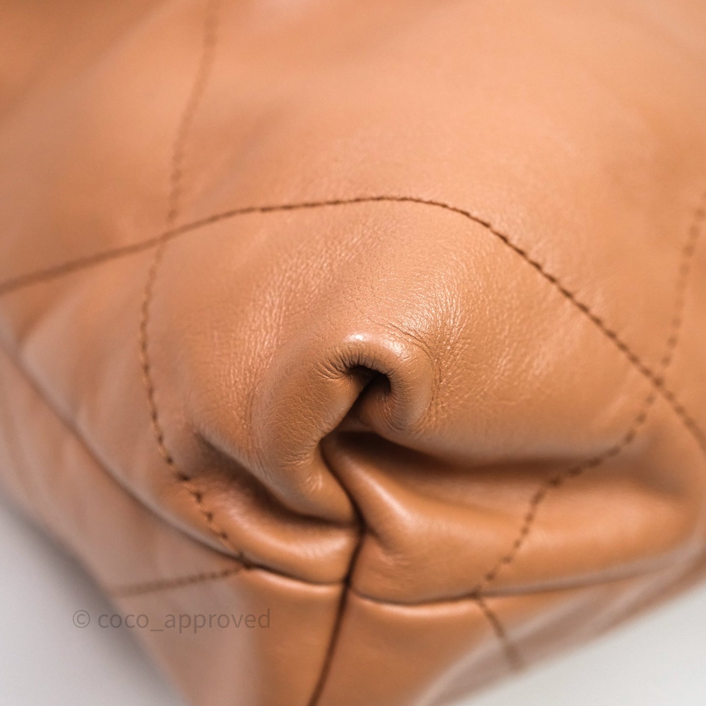 Chanel 22 Small Caramel Beige Shiny Calfskin Aged Gold Hardware