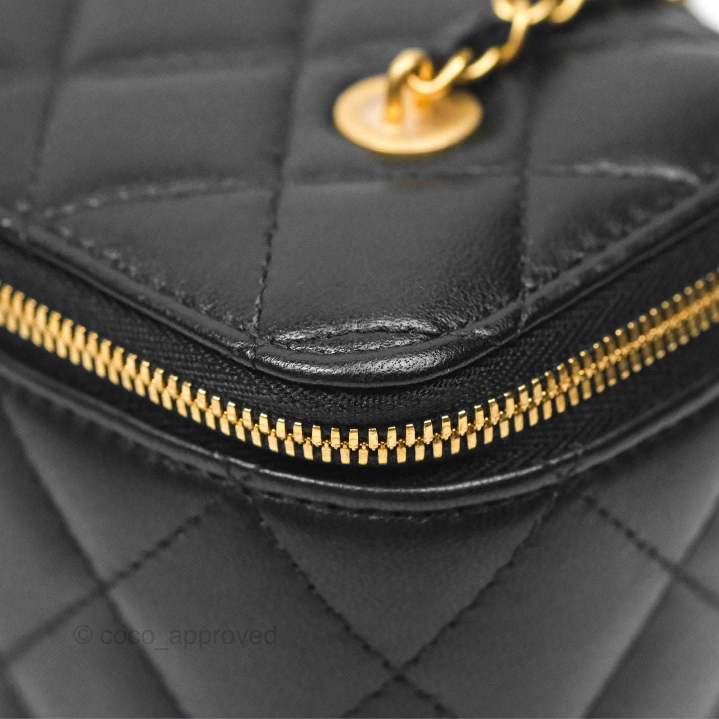 Chanel Vanity with COCO Heart Chain Black Lambskin Aged Gold Hardware