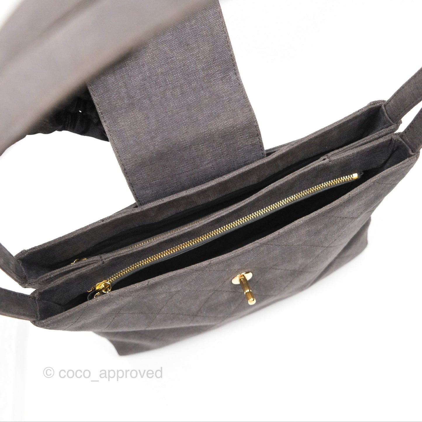 Chanel Vintage CC Lock Flap Shoulder Bag Grey Canvas 24K Gold Hardware