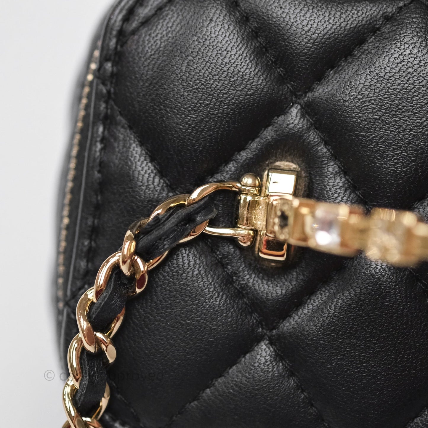 Chanel Crystals Top Handle Vanity Rectangular Black Lambskin Gold Hardware