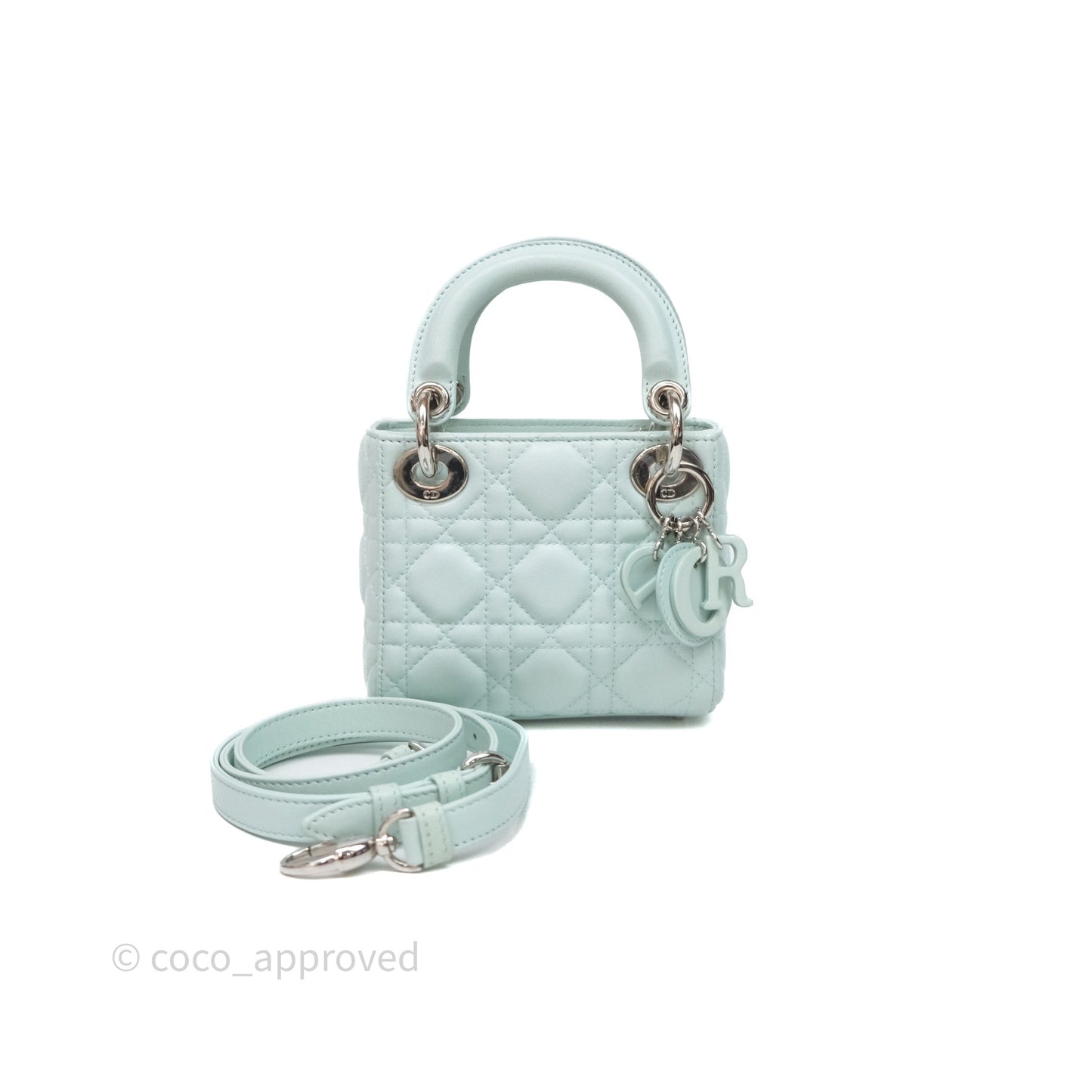 Christian Dior Mirco Lady Dior Cannage Calfskin Light Green Matte