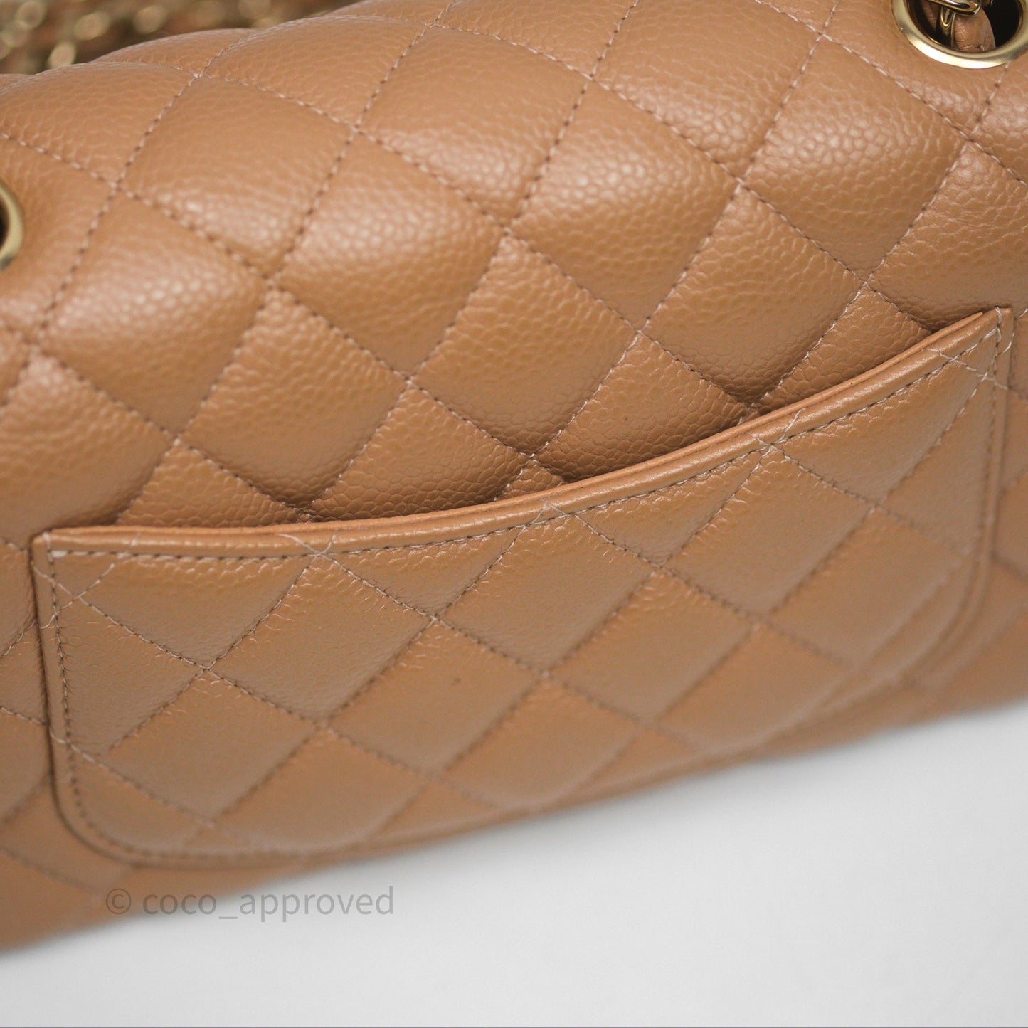 Chanel Mini Rectangular Quilted Dark Beige Caviar Gold Hardware