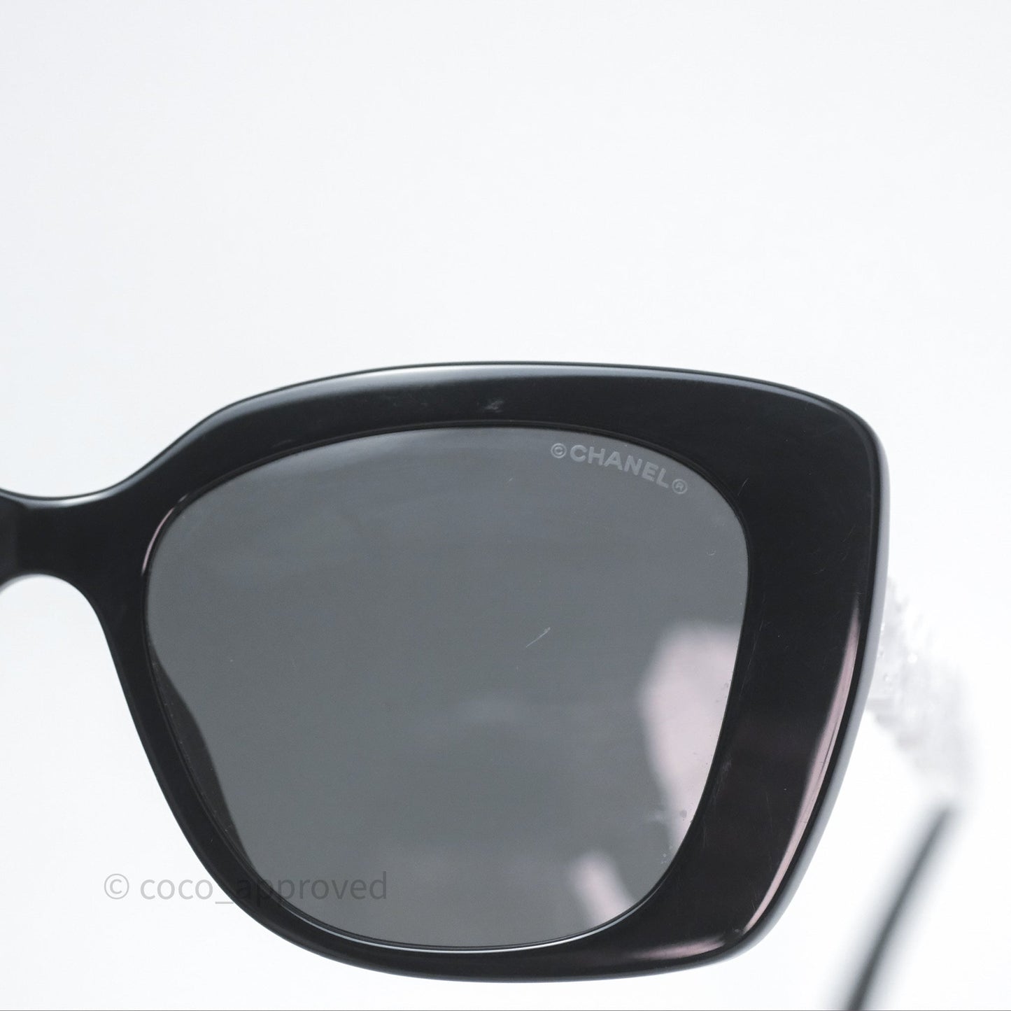 Chanel Acetate Strass Square Polarized Sunglasses Black/ White