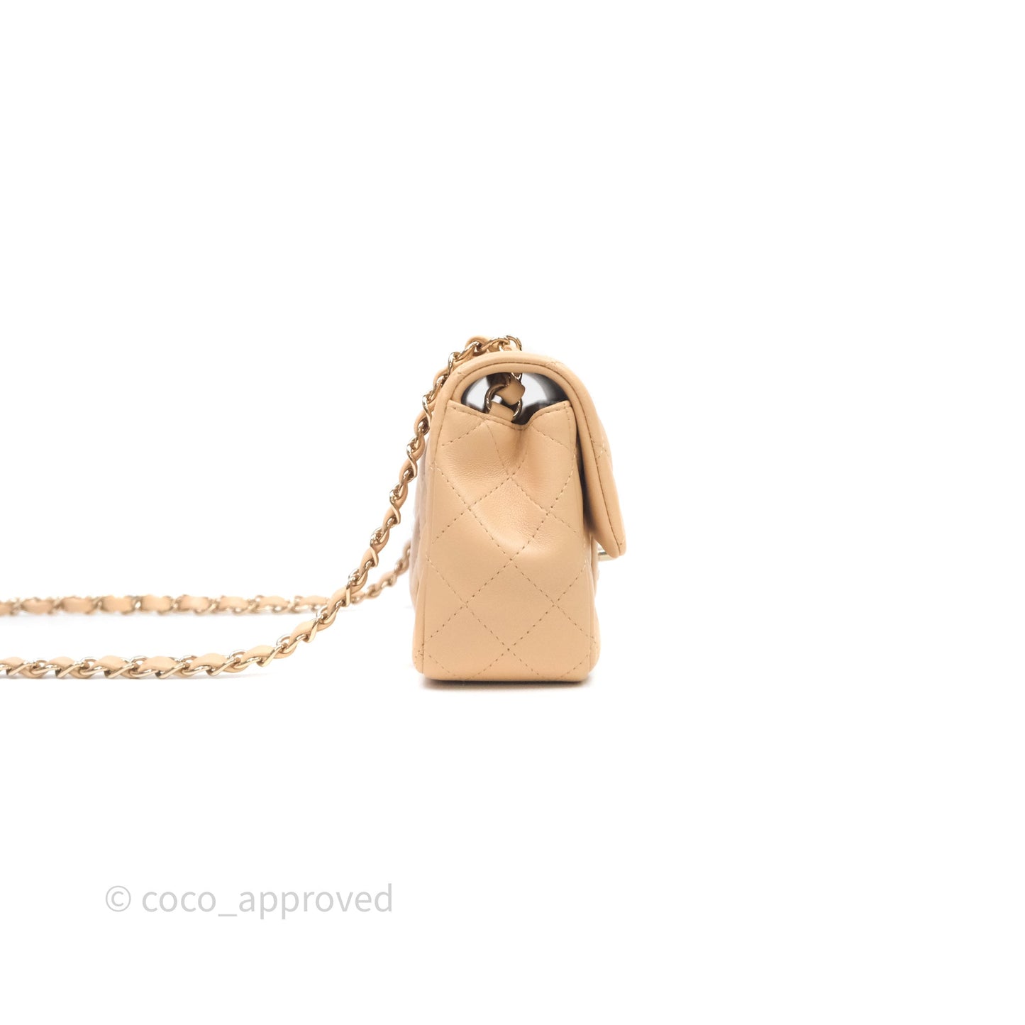 Chanel Mini Rectangular Quilted Beige Lambskin Light Gold Hardware