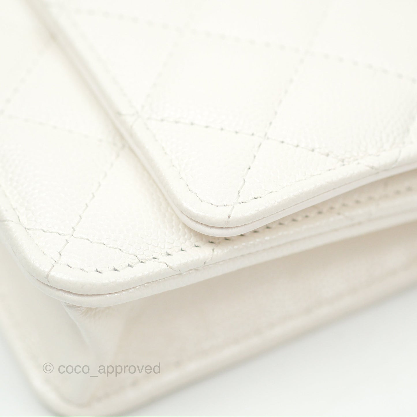 Chanel Wallet On Chain WOC Adjustable CC Chain Iridescent White Caviar Aged Gold Hardware