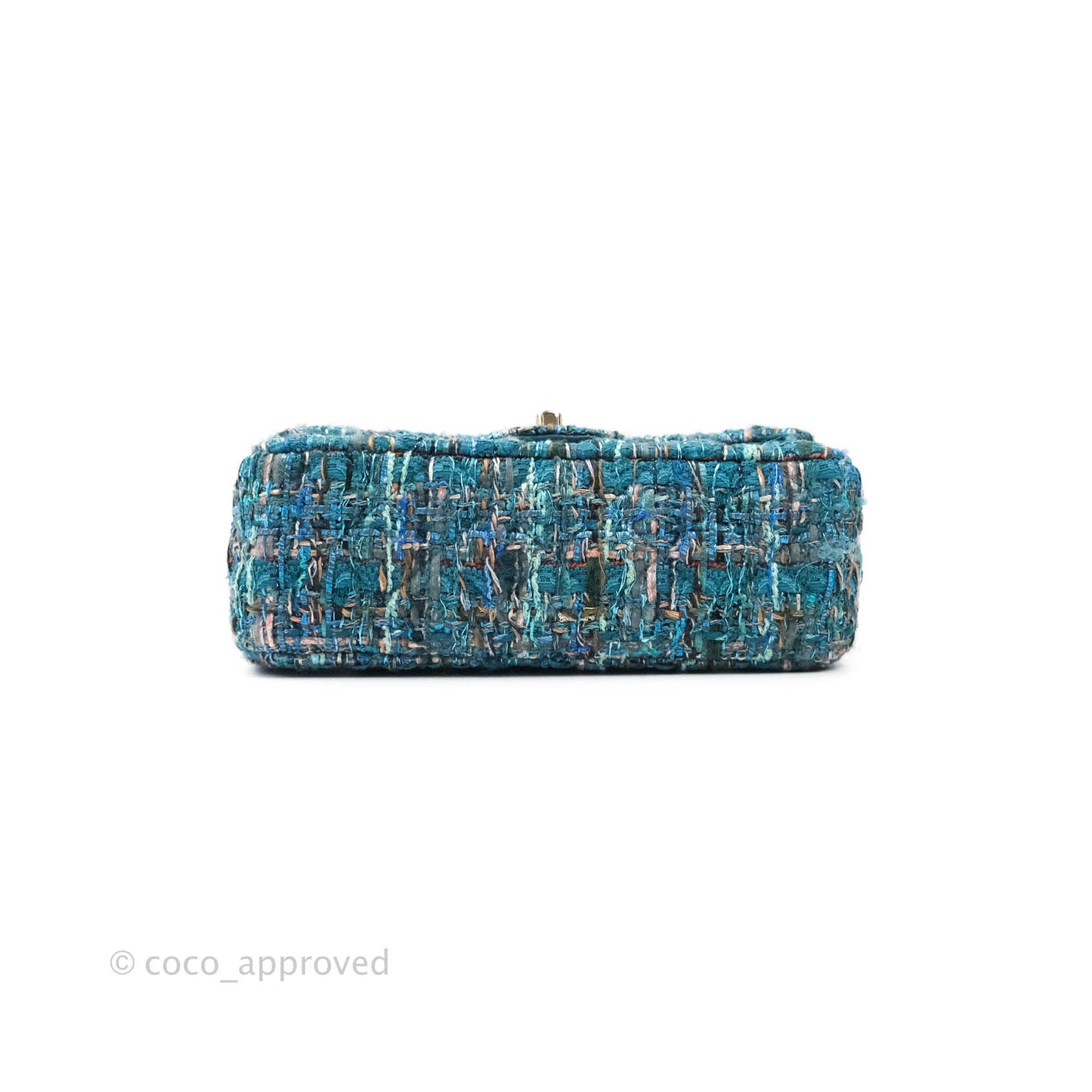 Chanel Quilted Mini Rectangular Turquoise Tweed Gold Hardware