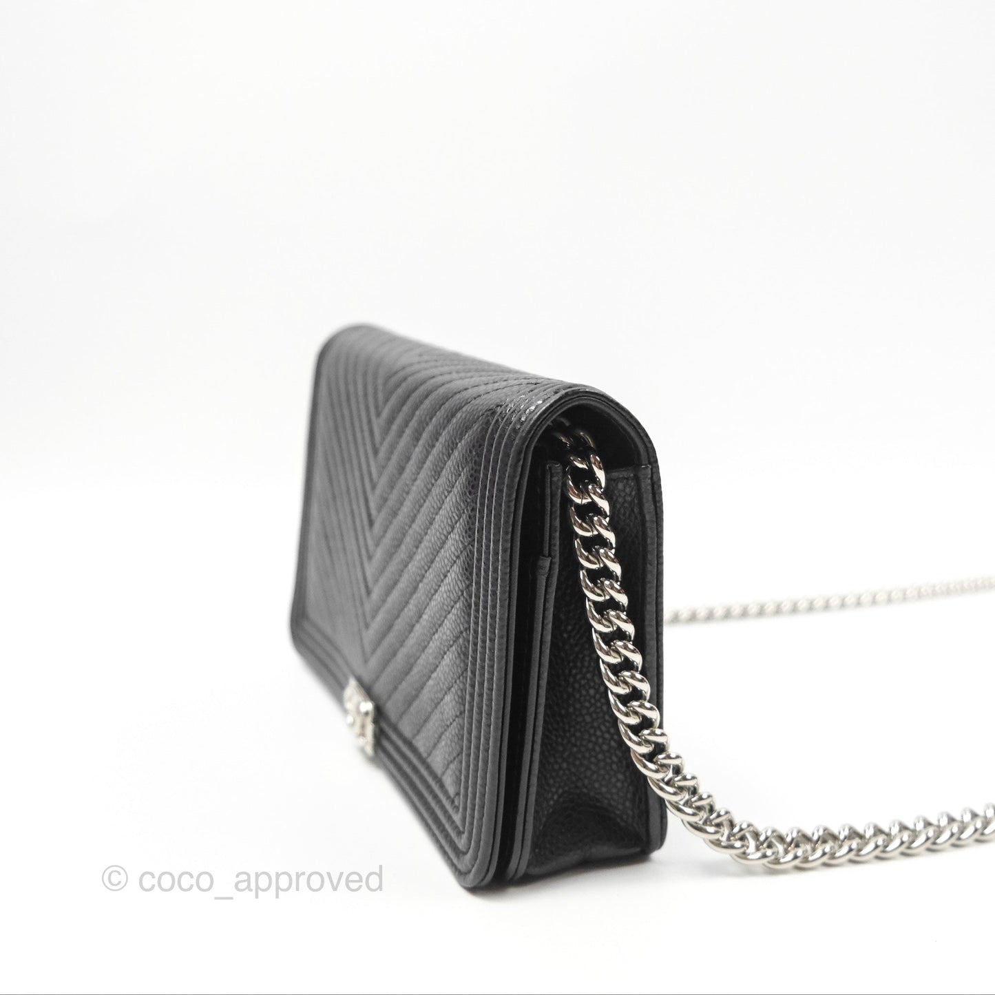 Chanel Chevron Boy Wallet on Chain WOC Black Caviar Silver Hardware
