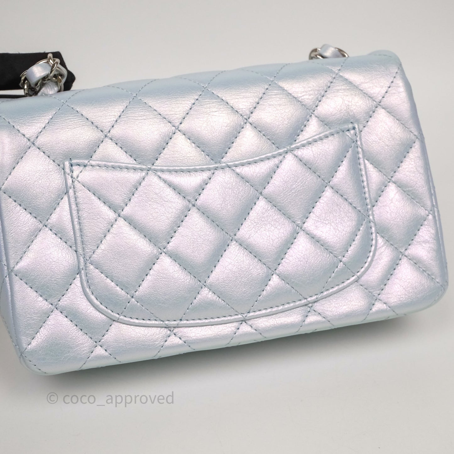 Chanel Mini Rectangular Bag Quilted Iridescent Icy Blue Silver Hardware
