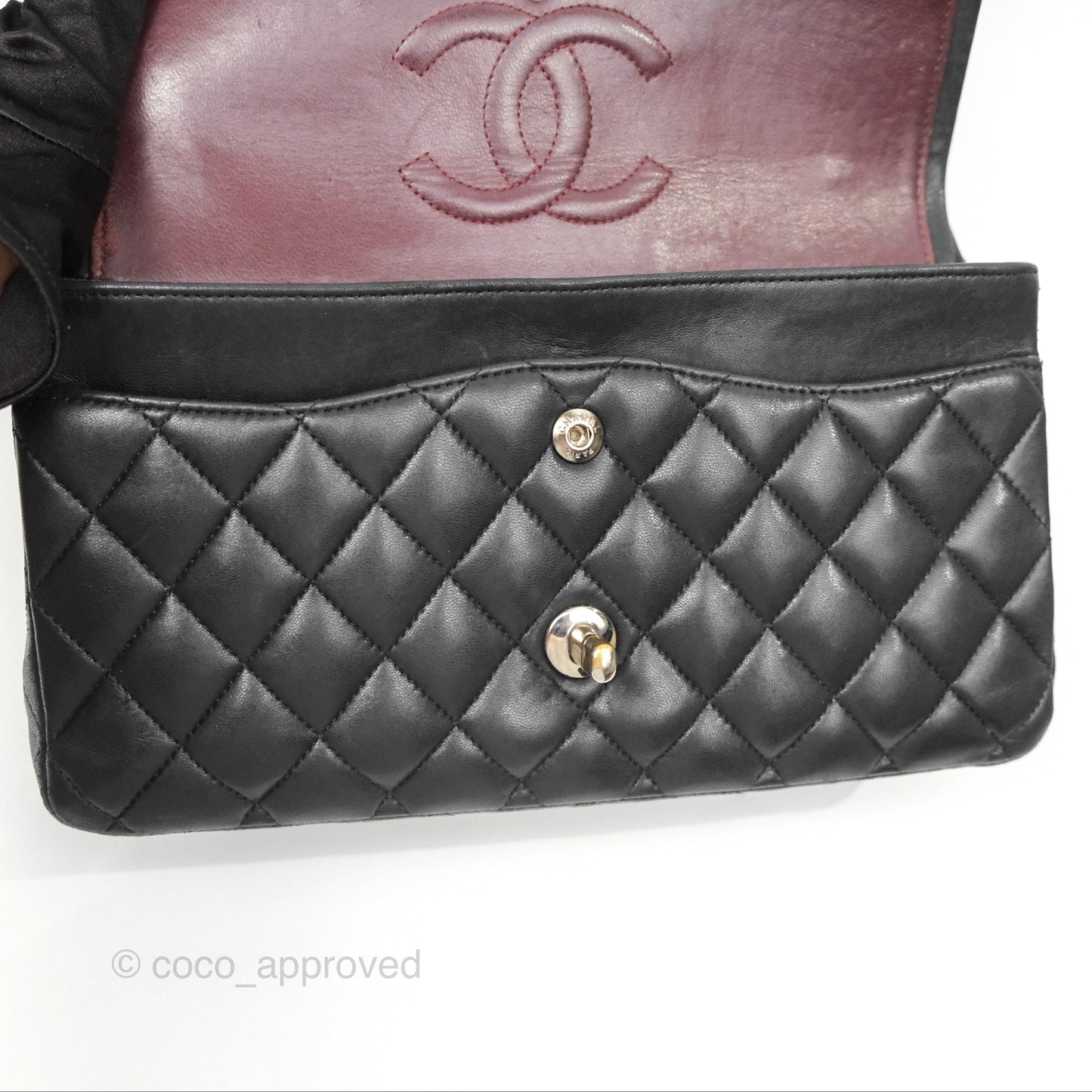 Chanel Classic M/L Medium Flap Quilted Black Lambskin Silver Hardware