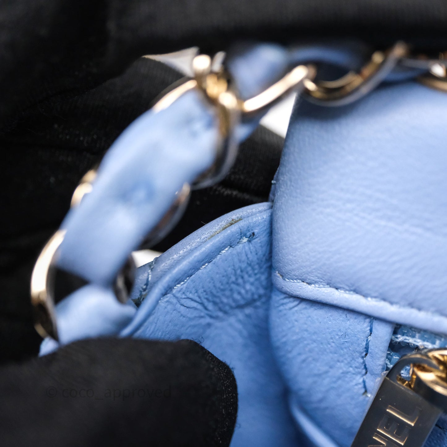 Chanel Mini Square Quilted Sky Blue Lambskin Gold Hardware