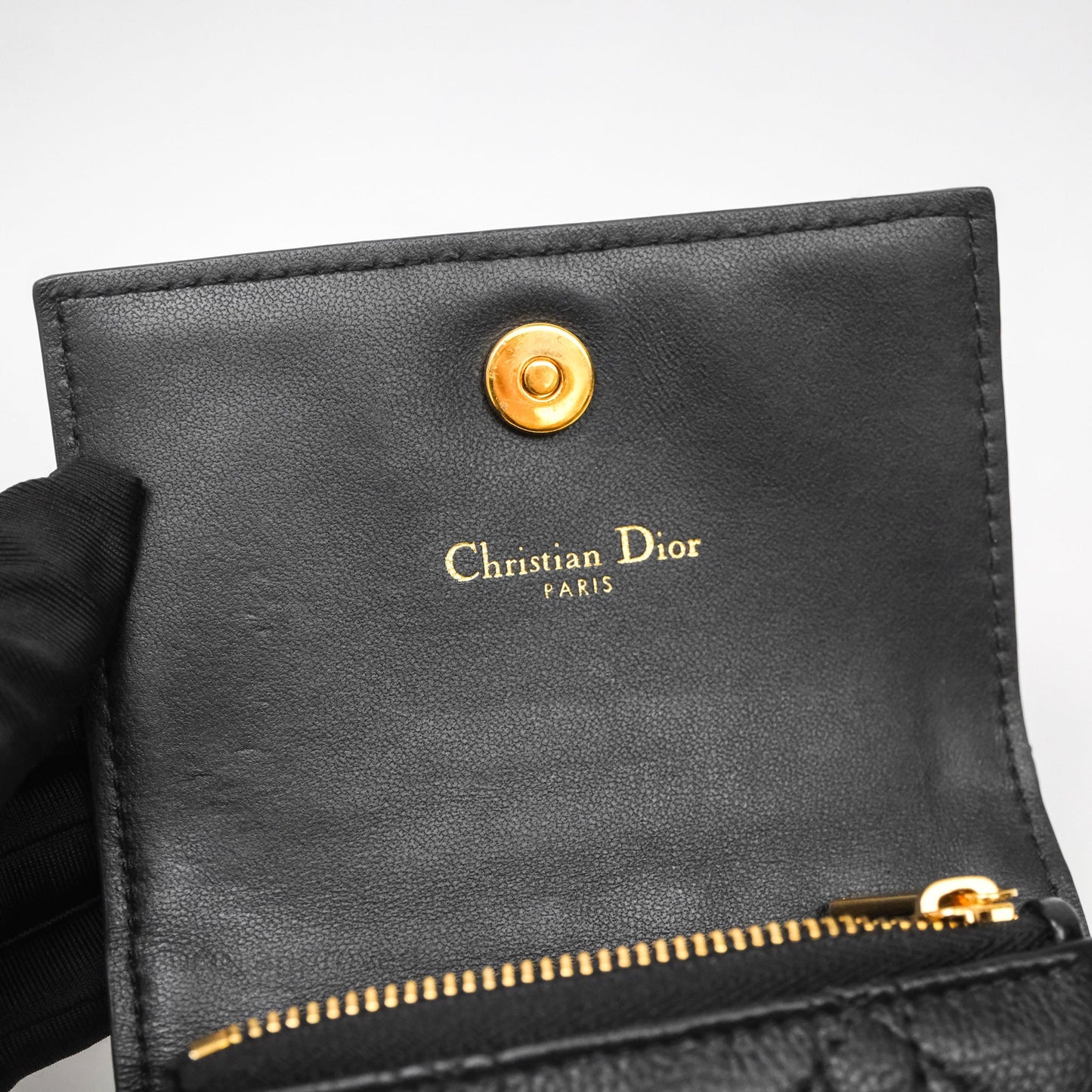 Dior Caro Glycine Wallet Black Supple Cannage Calfskin Gold Hardware