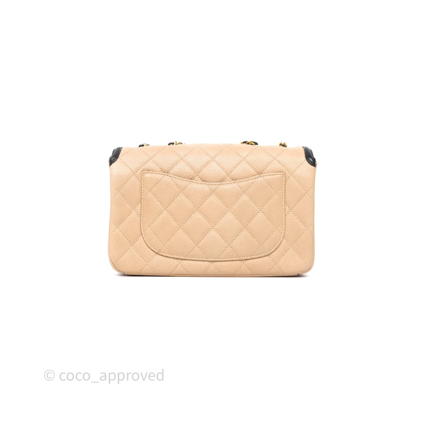 Chanel Small CC Filigree Flap Quilted Beige Black Caviar