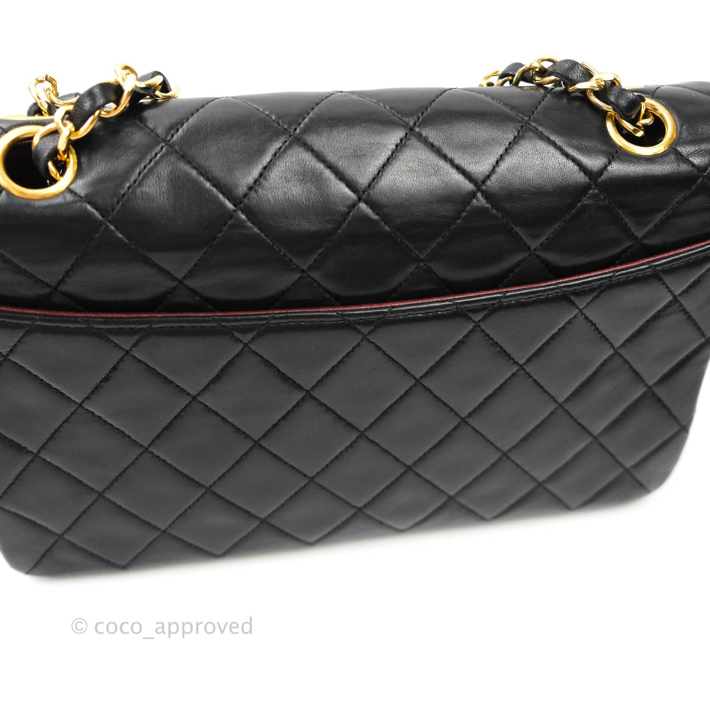 Chanel Vintage Flap Bag with Purse Pouch Black Lambskin 24K Gold Hardware