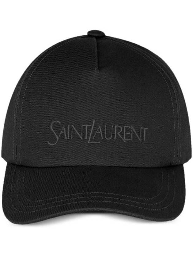 Luxury Saint Laurent Embroidered Logo Gabardine Weave Cotton Ball Cap Black