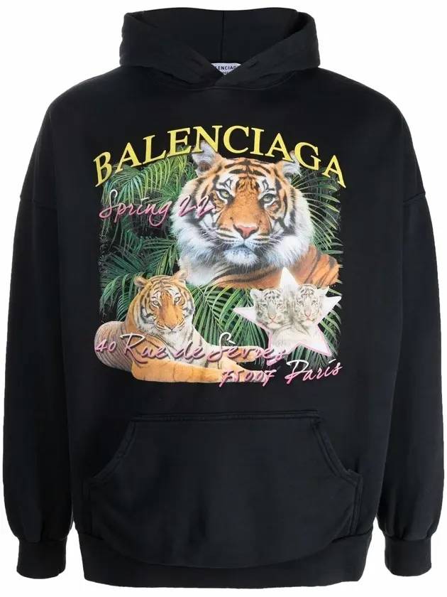 Luxury Balenciaga Tiger Print Hoodie Black