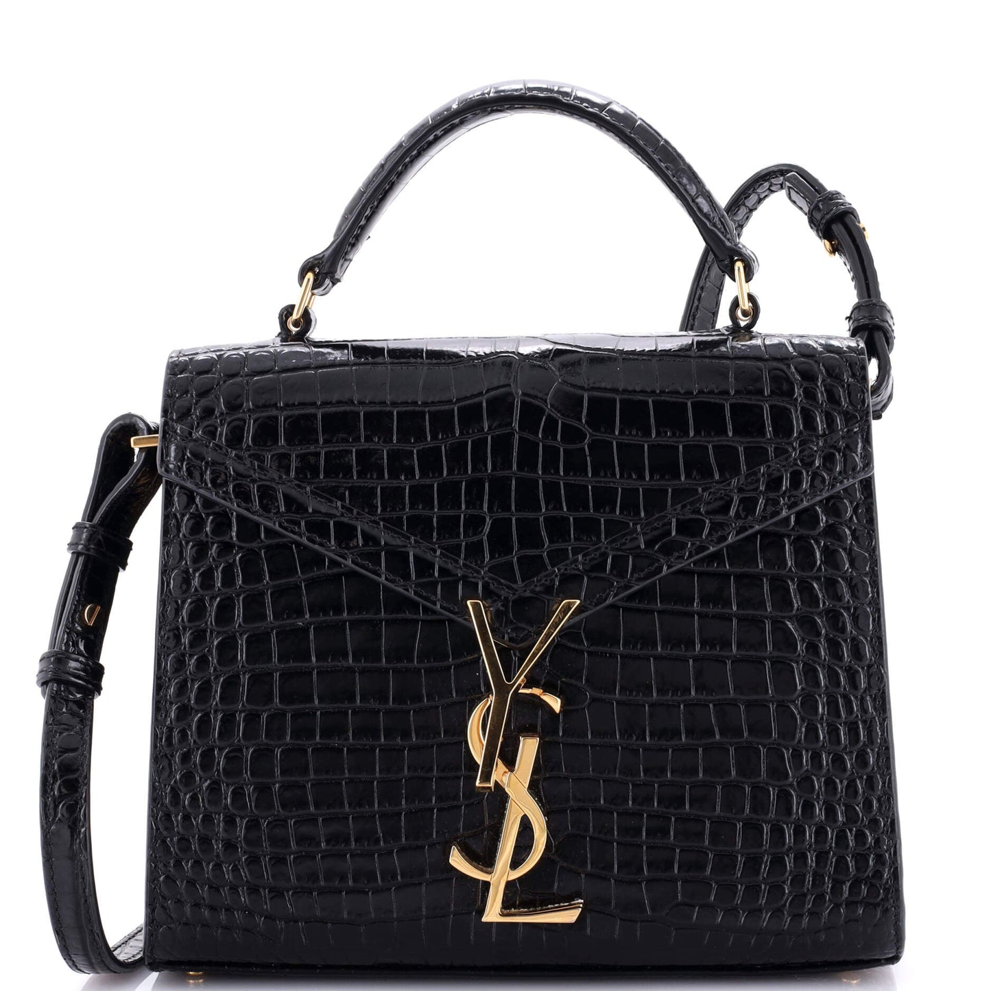 Luxury Saint Laurent Cassandra Top Handle Bag Crocodile Embossed Leather Mini