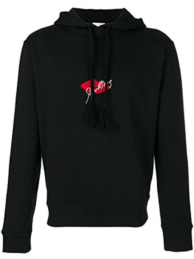 Luxury Saint Laurent Red Lip Print Cotton Hoodie Black