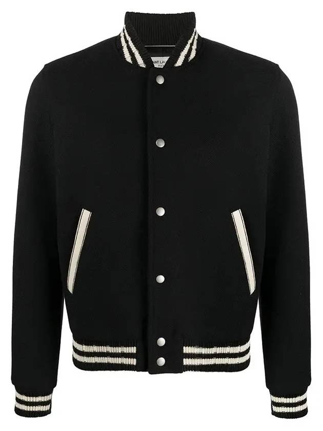 Luxury Saint Laurent Teddy Wool Bomber Jacket  Black