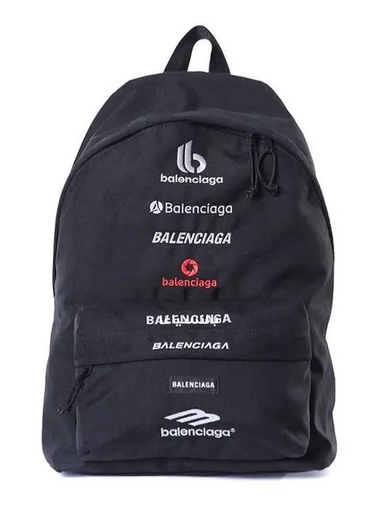 Luxury Balenciaga Explorer Embroidered Logo Backpack Black