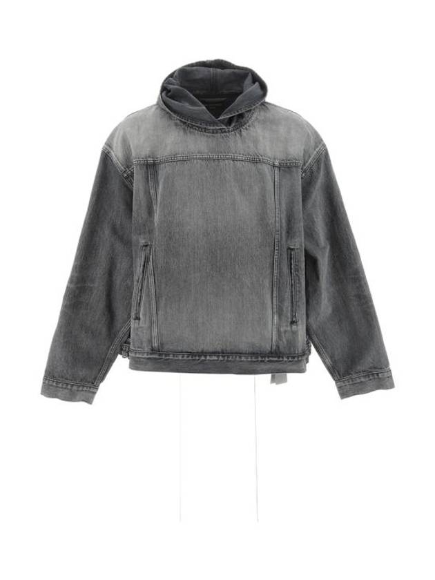 Luxury Balenciaga Distressed Denim Hoodie Black