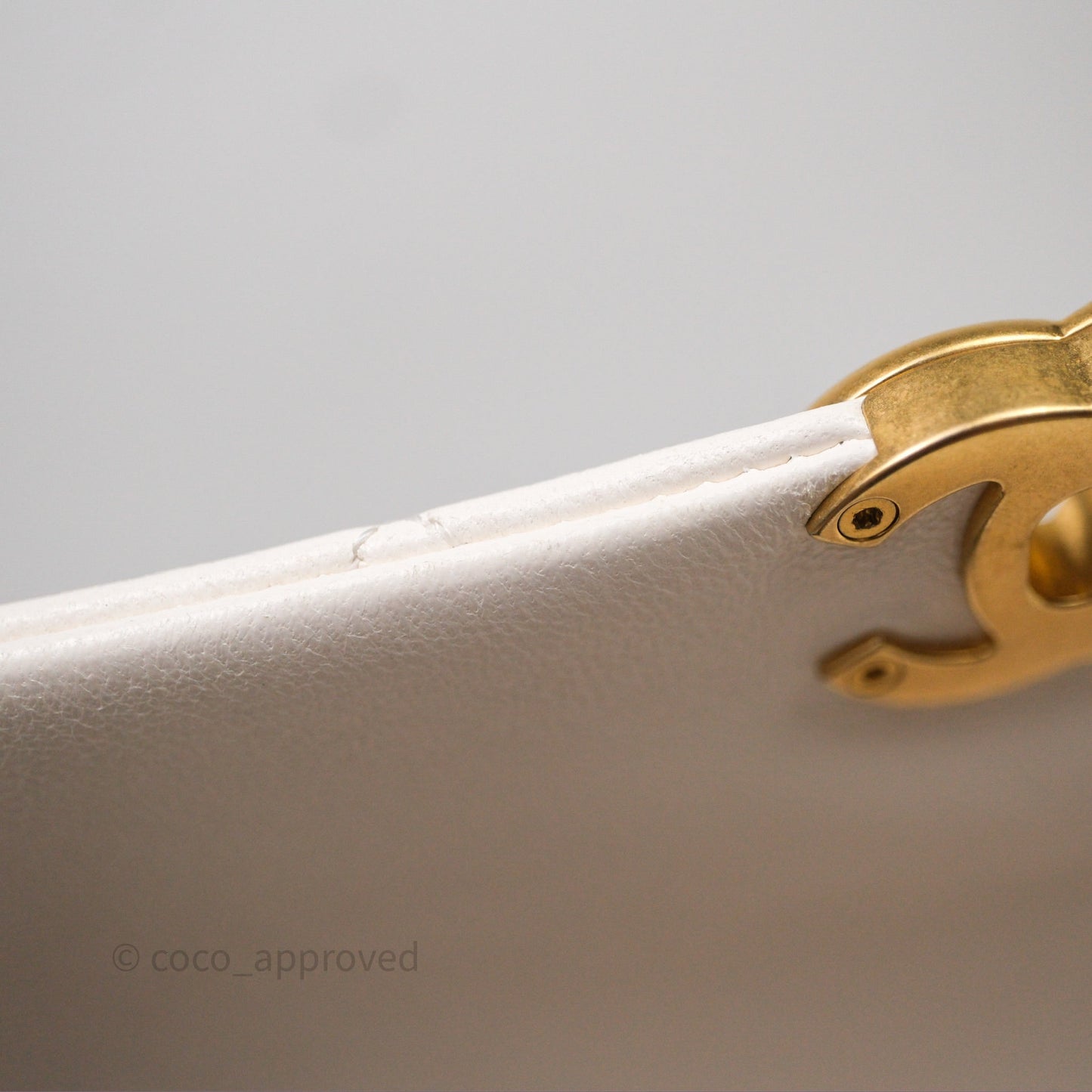 Chanel Flap Bag with Pearl Chain Ivory White Aged Gold Hardware 25P