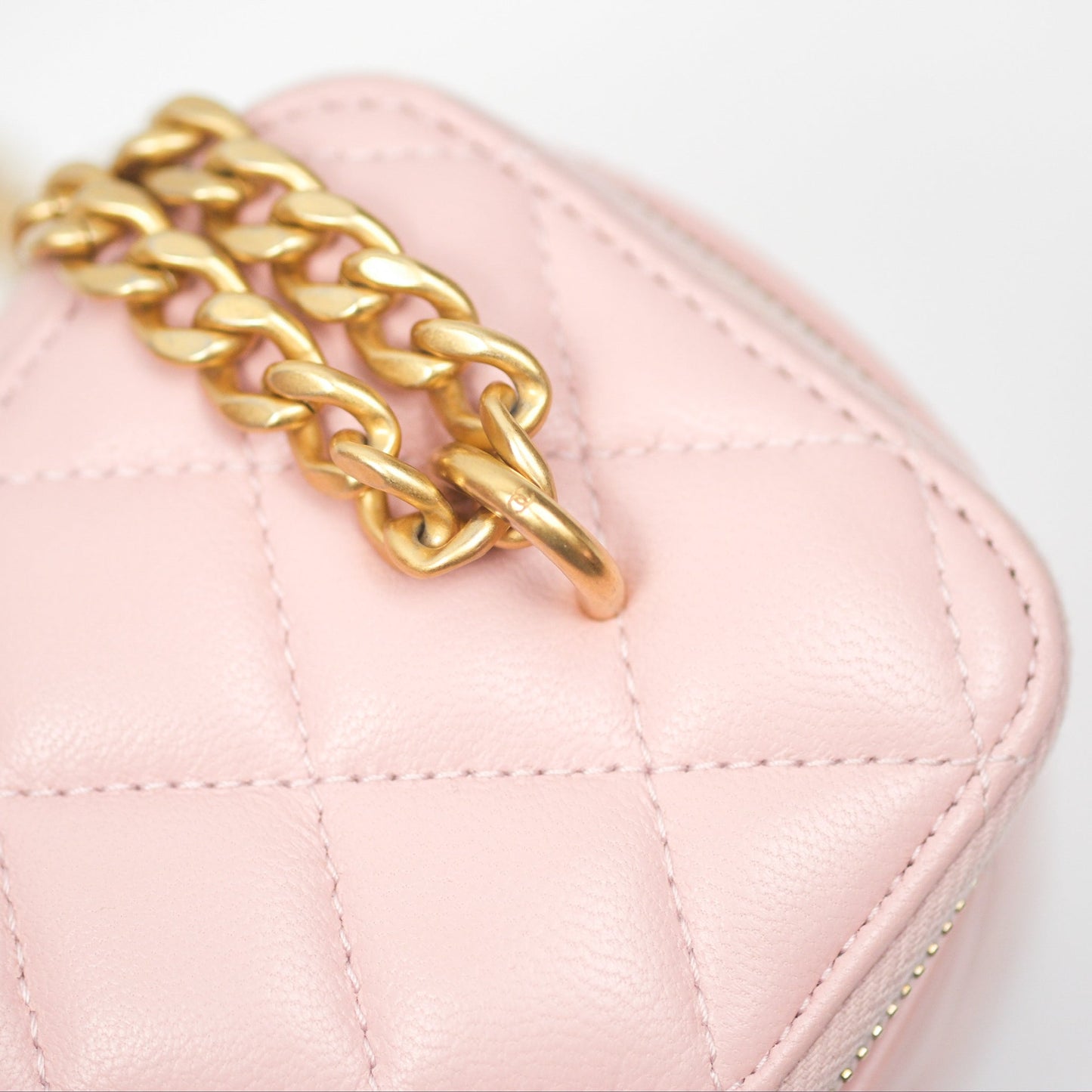 Chanel Quilted Vanity Rectangular with Camellia Adjustable Chain Pink Lambskin 23S