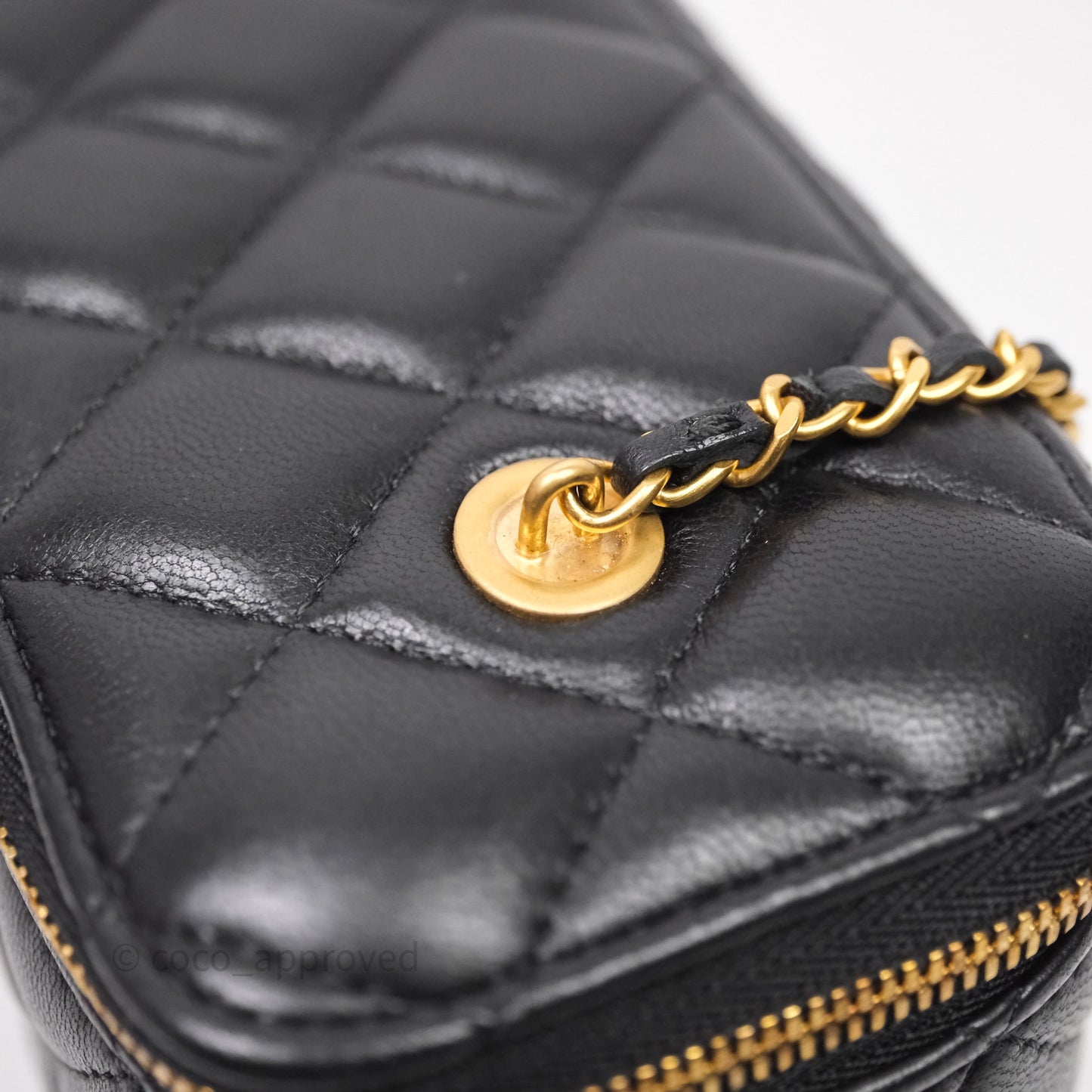 Chanel Vanity With COCO Heart Chain Black Lambskin Aged Gold Hardware