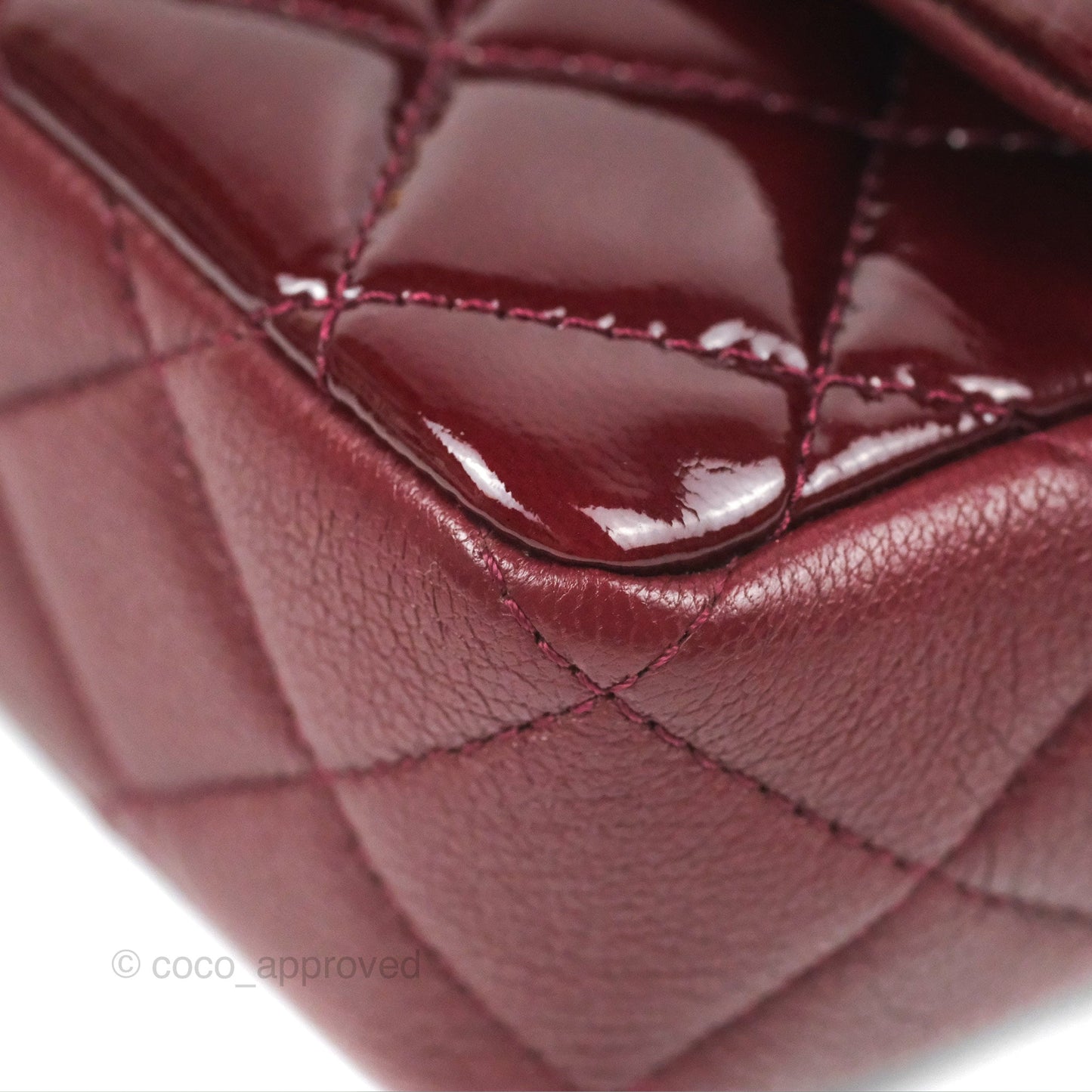 Chanel Quilted CC Eyelet Flap Burgundy Patent Goatskin Antique Gold Hardware
