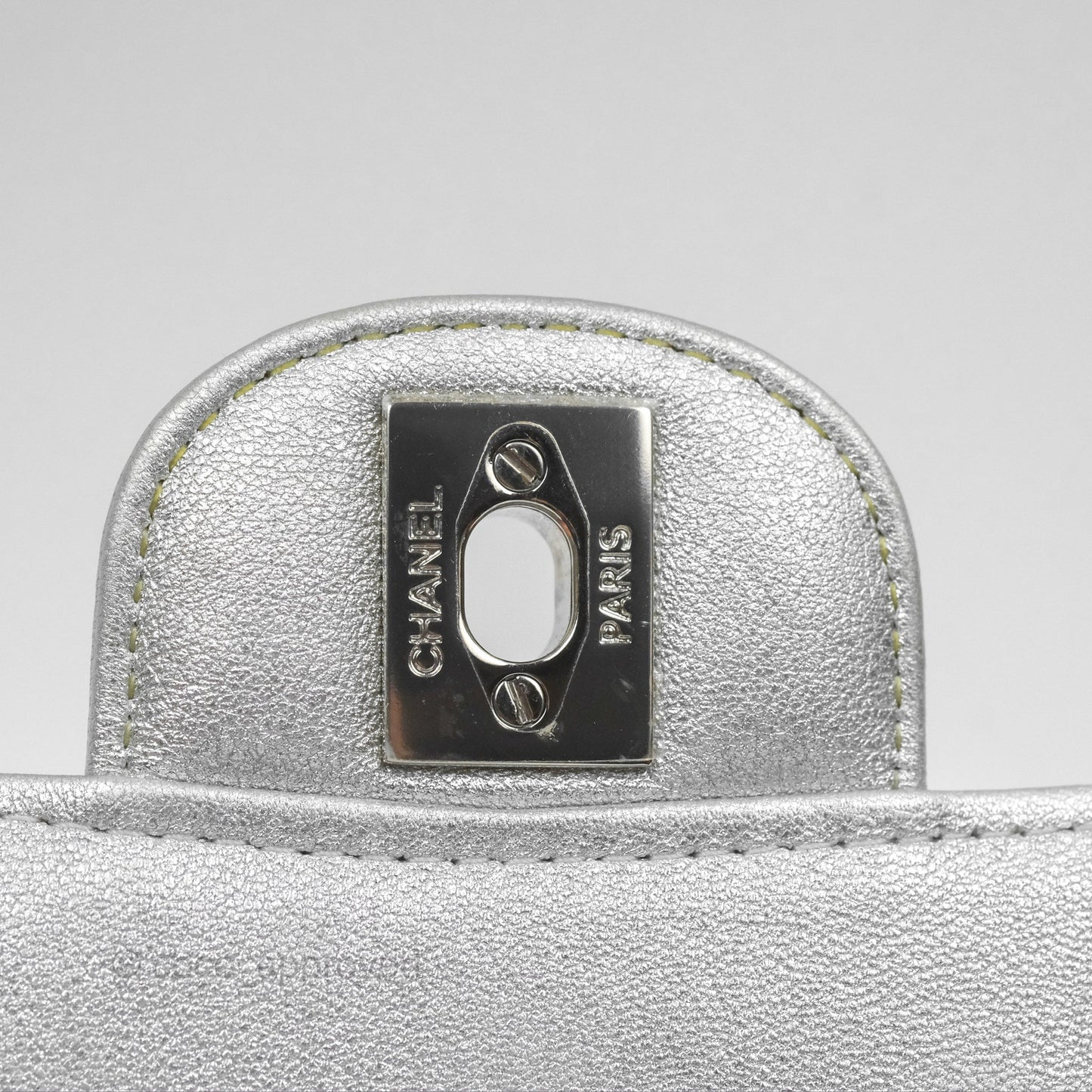 Chanel Classic Quilted Mini Square Flap Silver Lambskin Silver Hardware