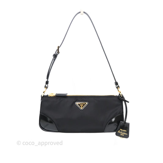 Prada Re-Edition 2002 Re-Nylon Small Shoulder Bag Black Gold Hardware