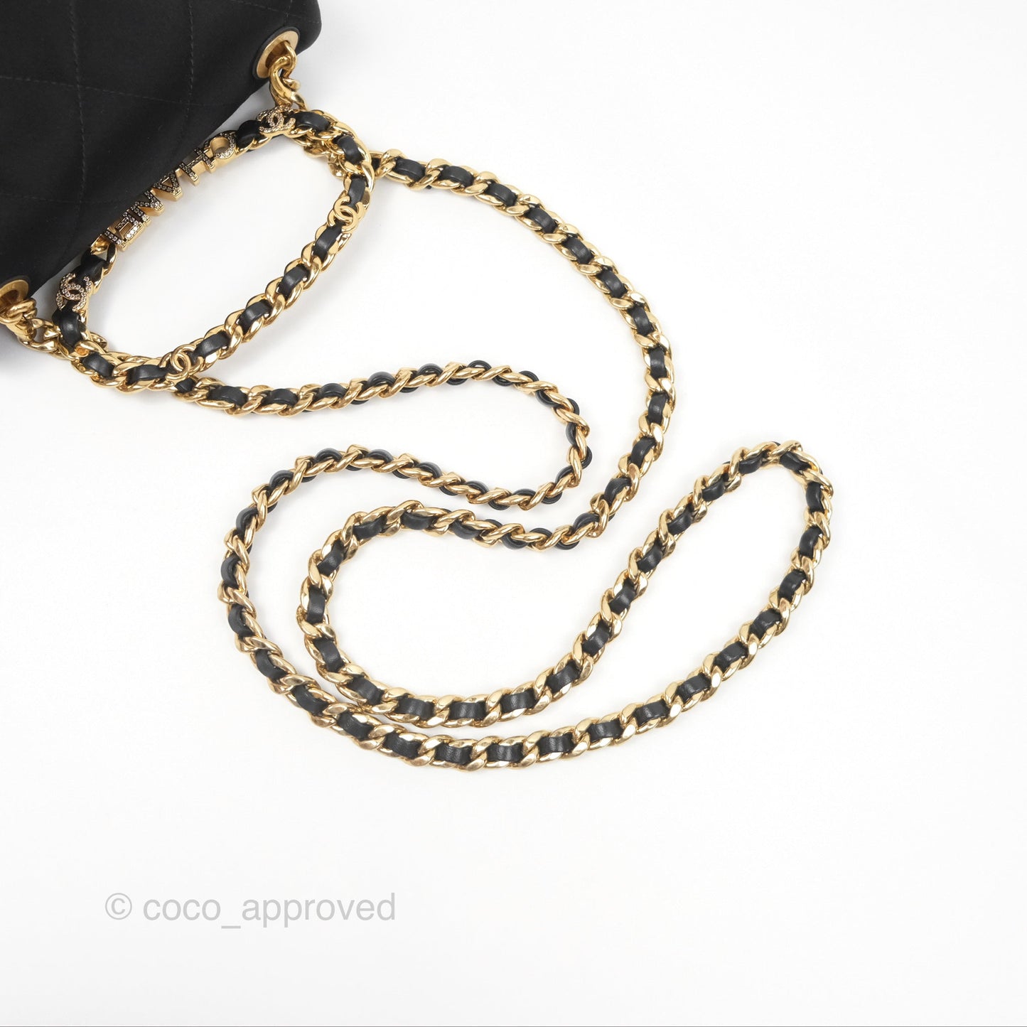Chanel Mini Square with Crystal Top Handle Black Satin Gold Hardware